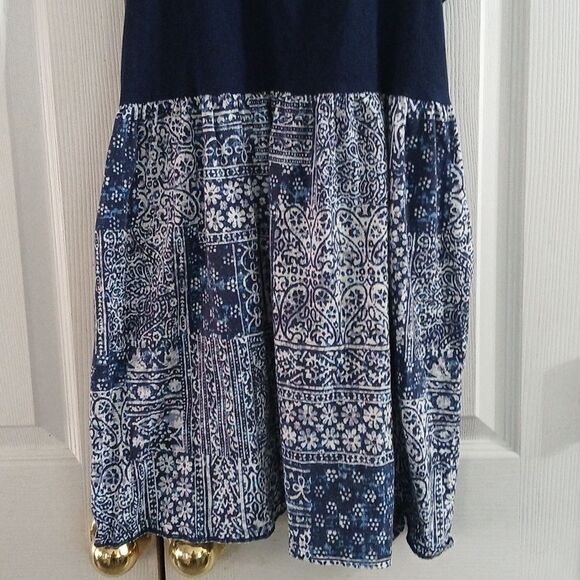 Lands' End Girls Blue white racer back dress with pockets Sz XL 14+-16+ NWOT - Picture 2 of 8